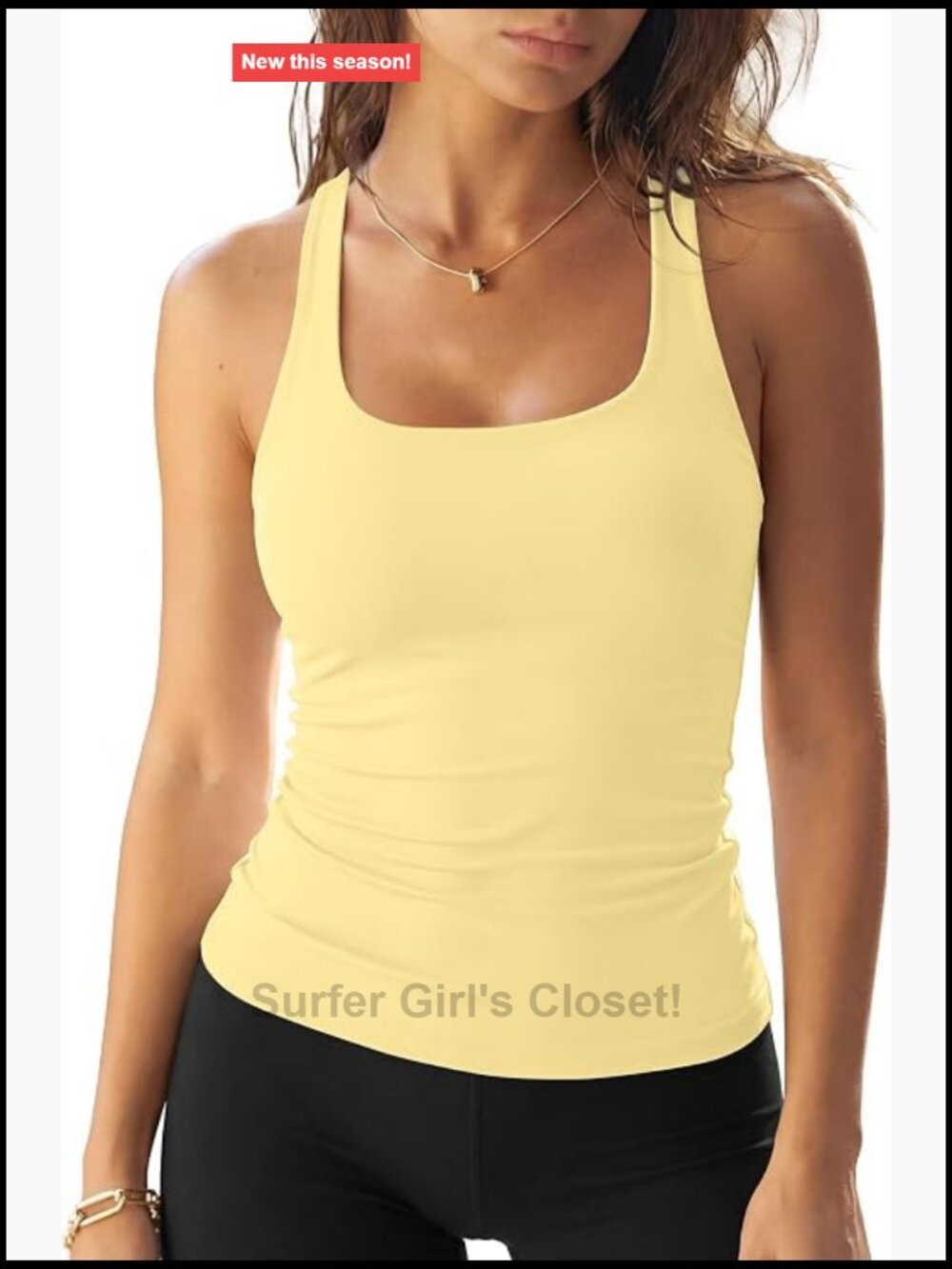 Double Lined Racerback Tank Top with Removable Pads Square Neckline Sleeveless